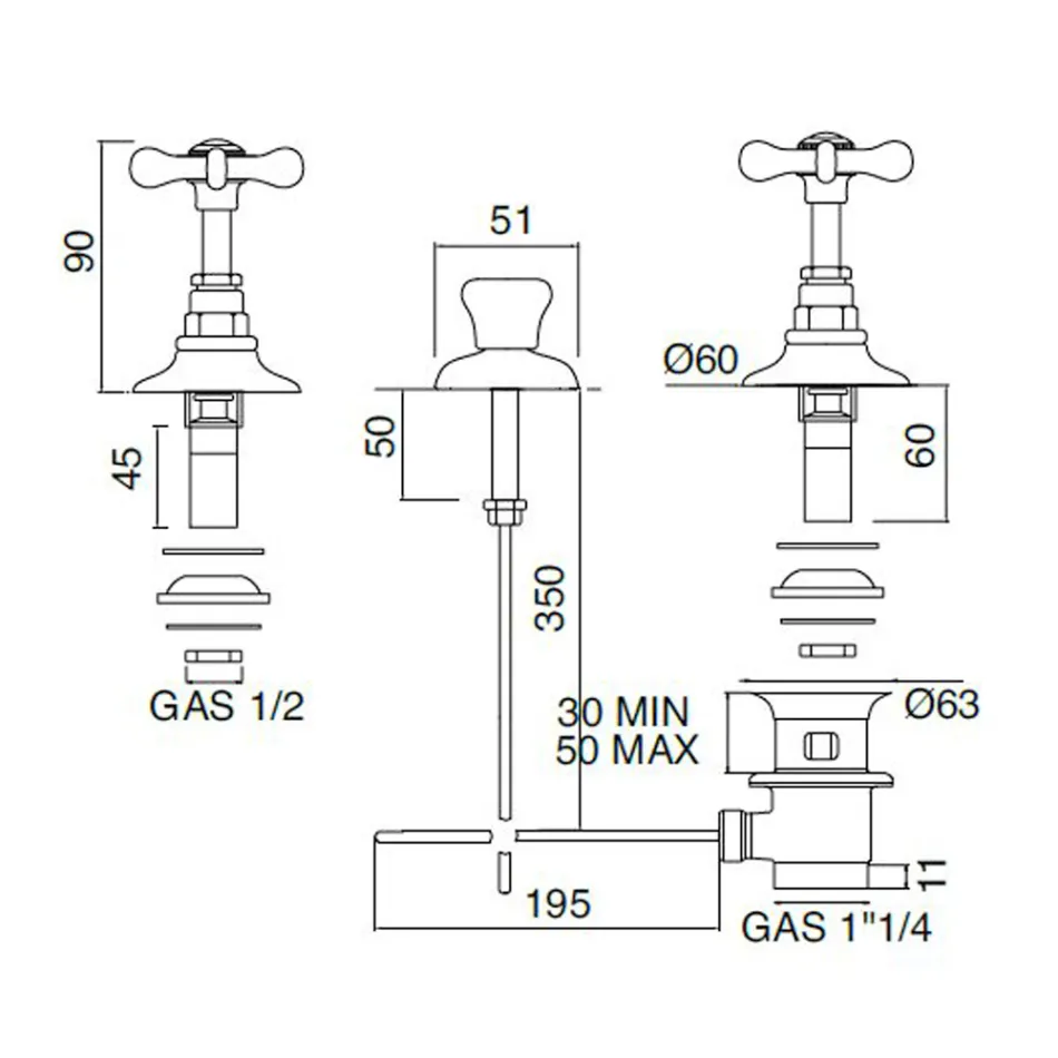 Robinet de bidet 3 trous avec livraison interne en laiton fait main - Fioretta Viadurini