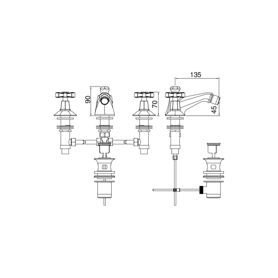 Robinet de bidet design 3 trous en laiton style vintage fabriqué en Italie - Silvana Viadurini