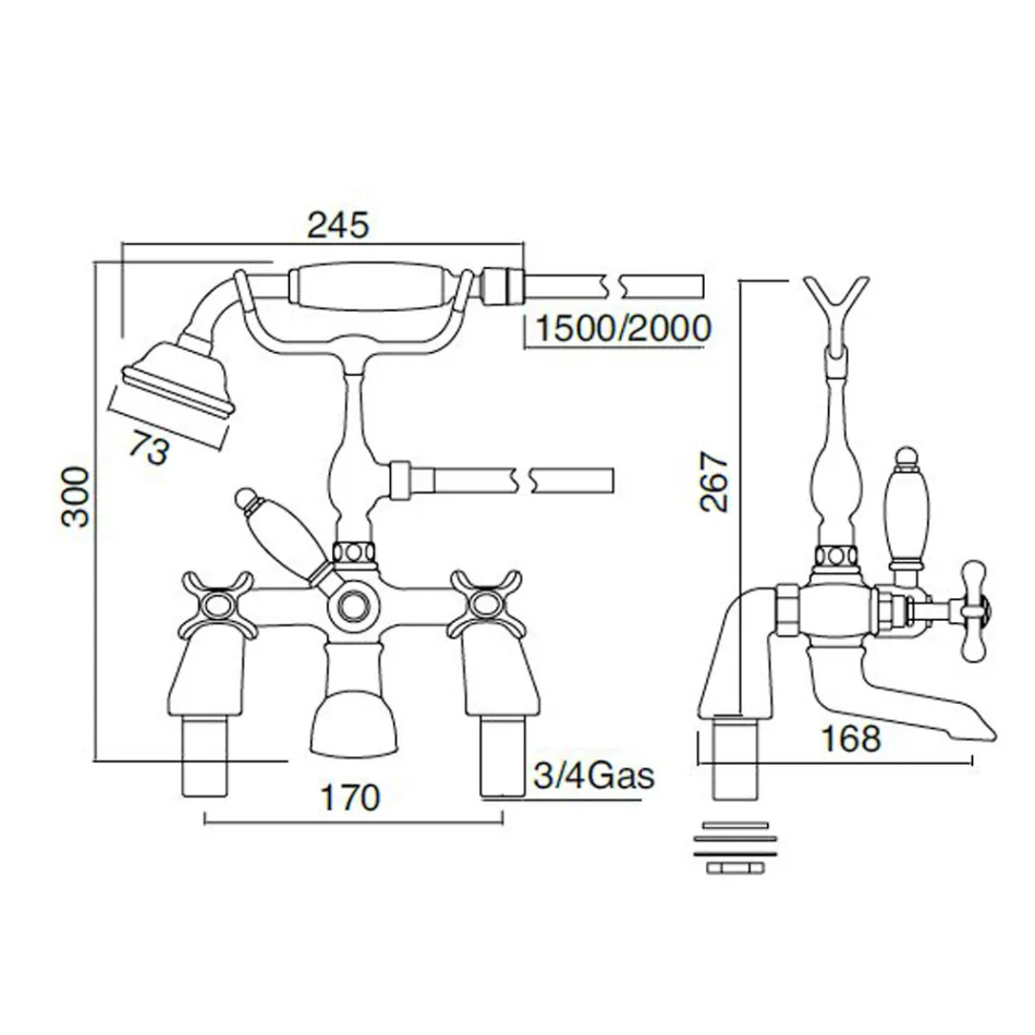 Robinet de baignoire en laiton avec douchette classique de luxe - Fioretta Viadurini
