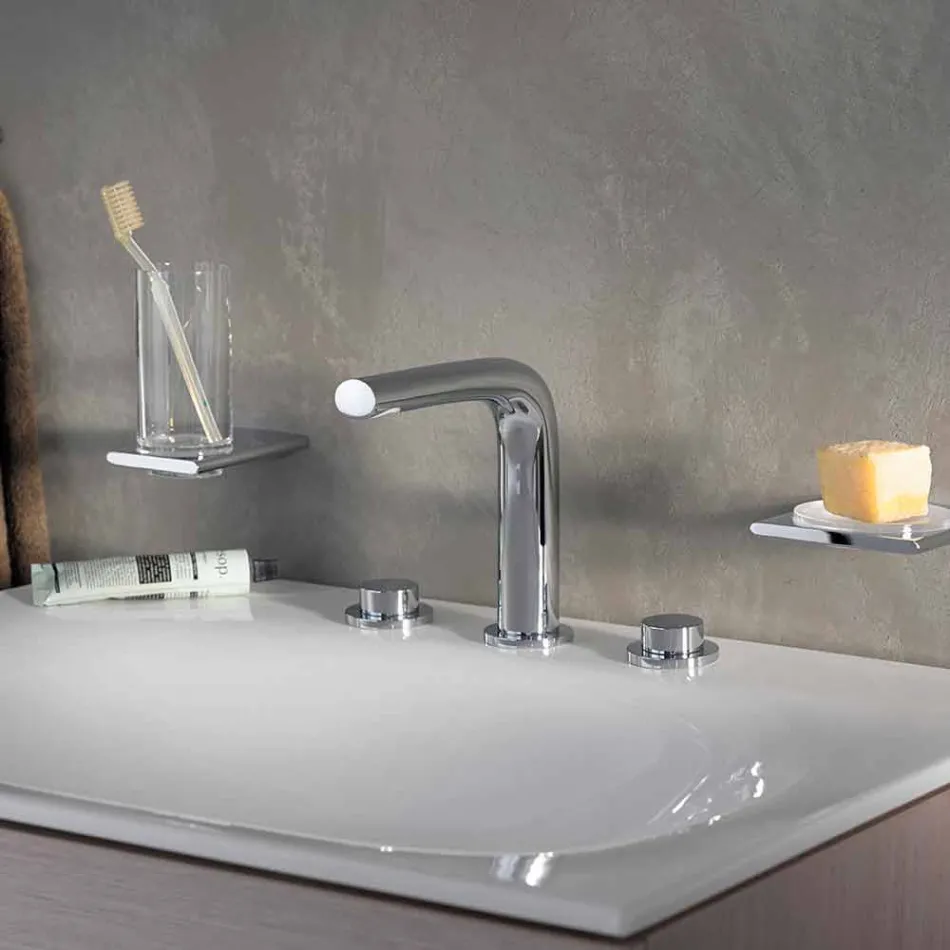 Mélangeur design moderne pour lavabo avec 3 trous métalliques hauteur 15 cm - Pinto Viadurini
