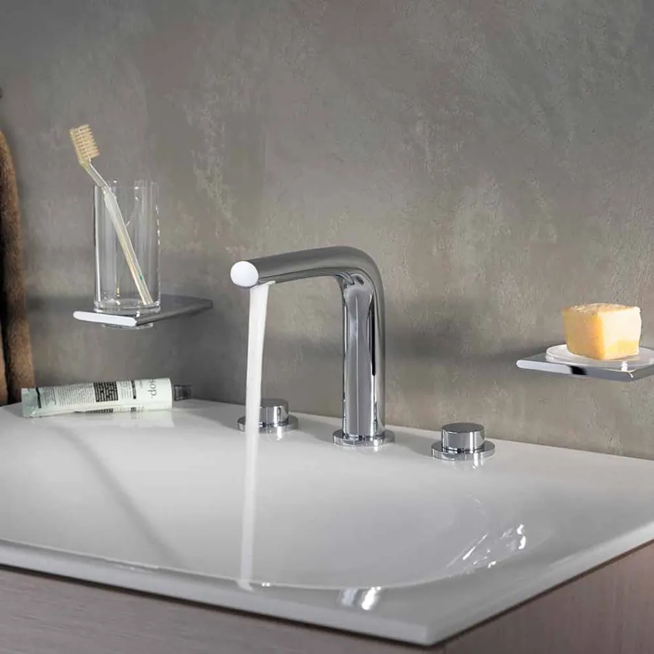 Mélangeur design moderne pour lavabo avec 3 trous métalliques hauteur 15 cm - Pinto Viadurini