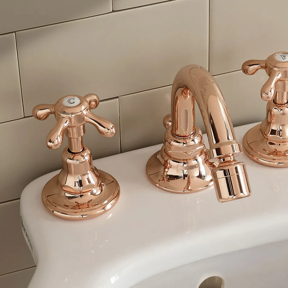 Robinet de bidet 3 trous style vintage en laiton fabriqué en Italie - Klarisa Viadurini