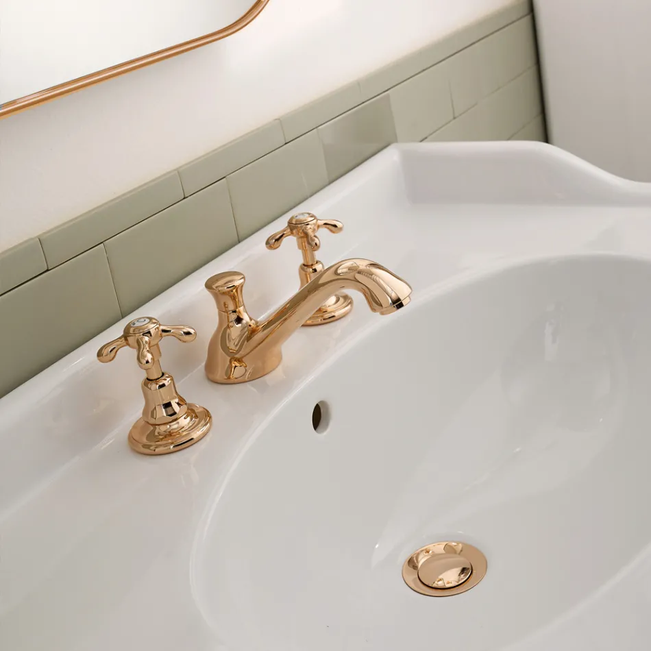 Robinet de lavabo vintage 3 trous en laiton fabriqué en Italie – Klarisa Viadurini