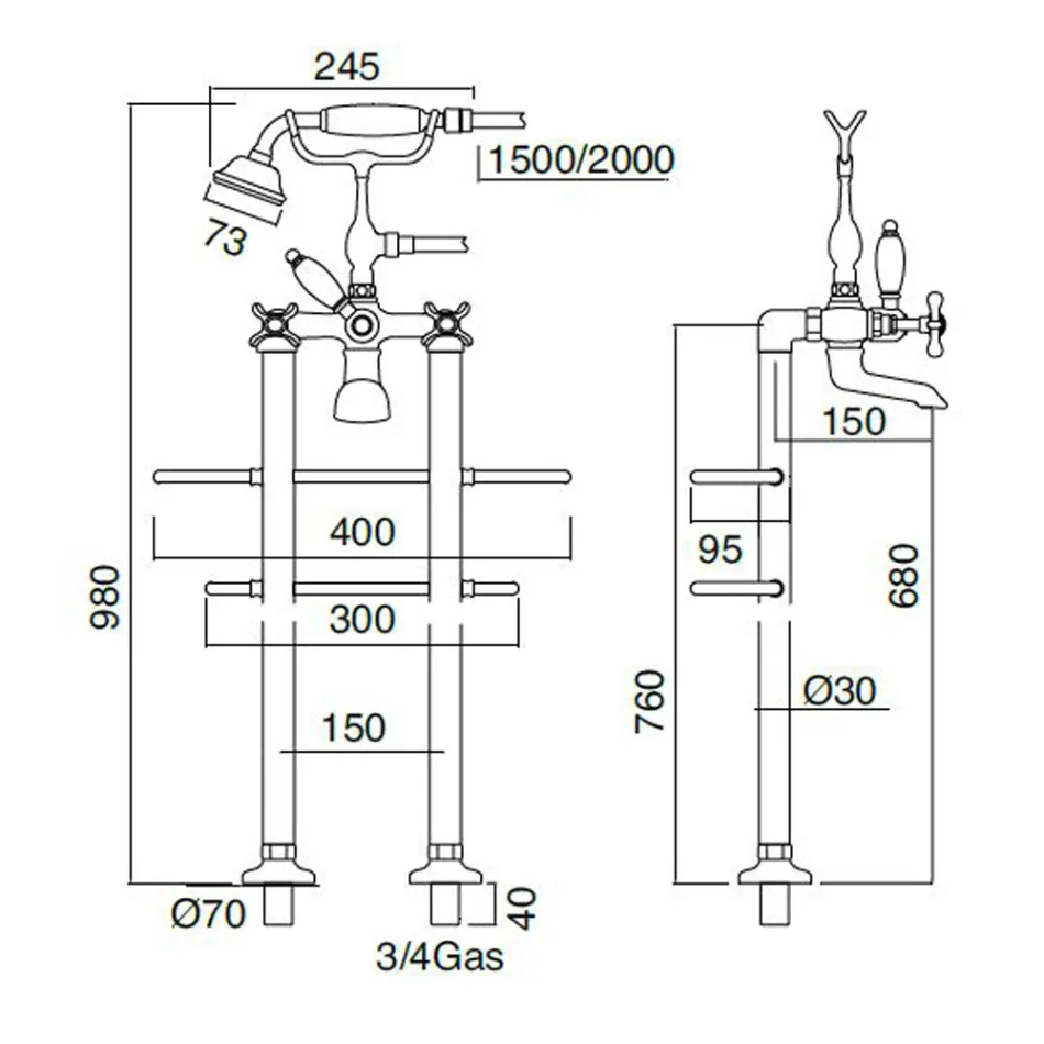 Classic Brass Robinet de baignoire sur pied avec douchette - Fioretta Viadurini