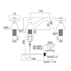 Robinet de Lavabo 3 Trous en Laiton avec Drain de Style Classique - Ercolina Viadurini