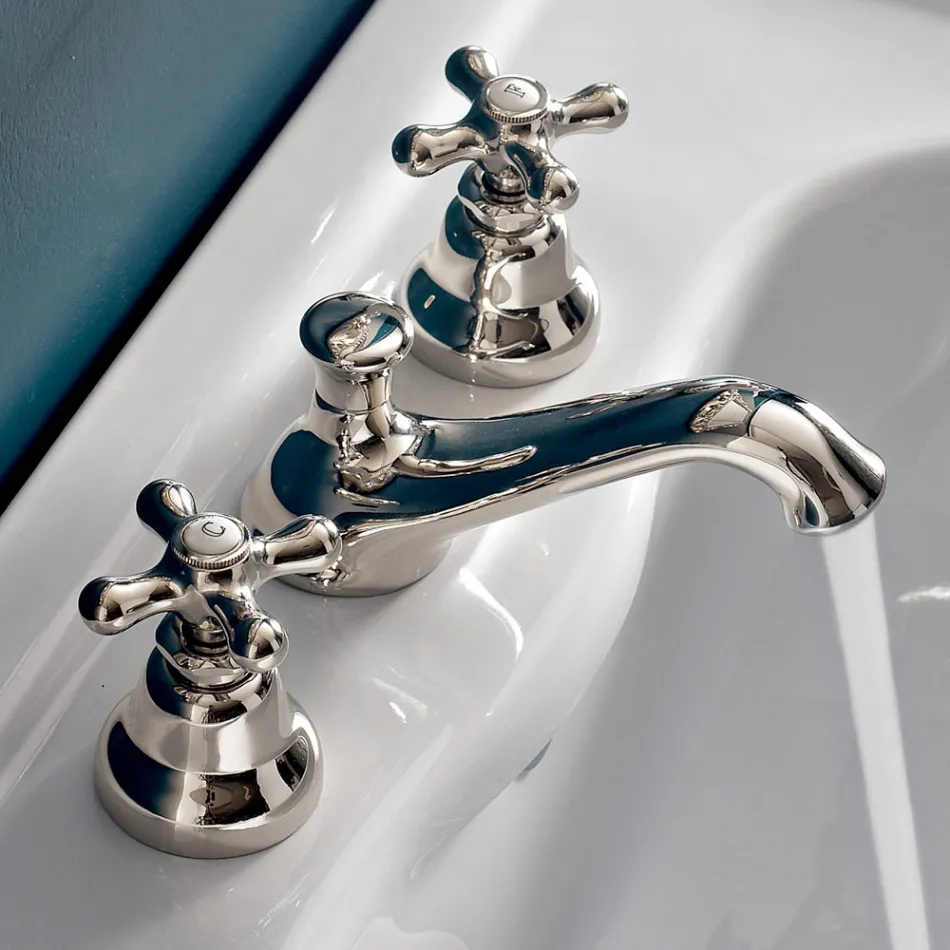 Robinet de Lavabo 3 Trous en Laiton avec Drain de Style Classique - Ercolina Viadurini