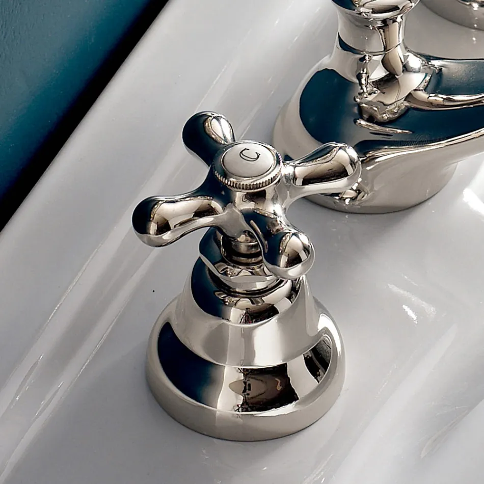 Robinet de Lavabo 3 Trous en Laiton avec Drain de Style Classique - Ercolina Viadurini