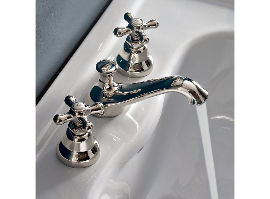 Robinet de lavabo de salle de bain en laiton à 3 trous avec drain de style classique - Ercolina Viadurini