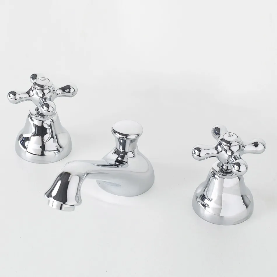 Robinet de Lavabo 3 Trous en Laiton avec Drain de Style Classique - Ercolina Viadurini