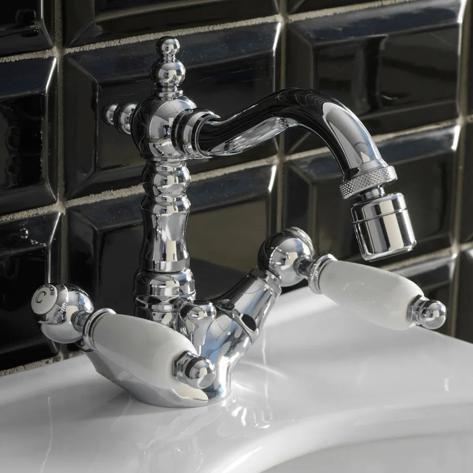 Robinet de bidet monotrou classique avec leviers en laiton fabriqués à la main - Noriana Viadurini