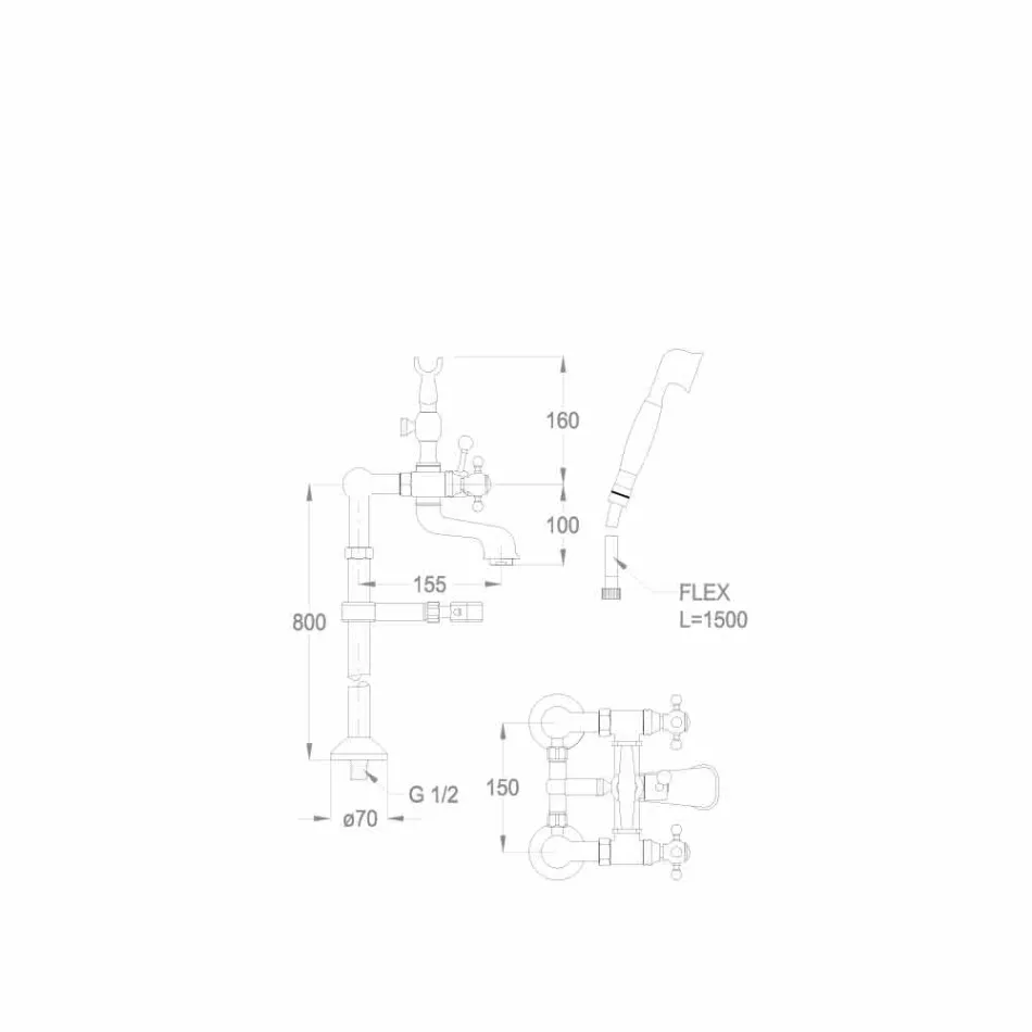 Robinet Classique pour Baignoire sur Colonnes en Laiton Made in Italy - Enriko Viadurini