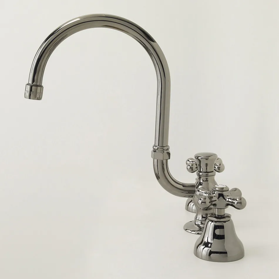 Robinet de lavabo 3 trous en laiton avec bec haut et drain - Ercolina Viadurini