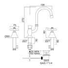 Robinet de lavabo 3 trous en laiton avec bec haut et drain - Ercolina Viadurini