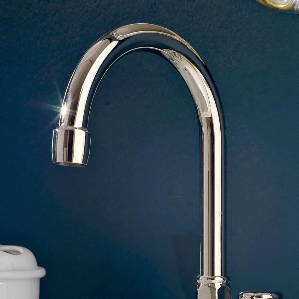 Robinet de lavabo 3 trous en laiton avec bec haut et drain - Ercolina Viadurini