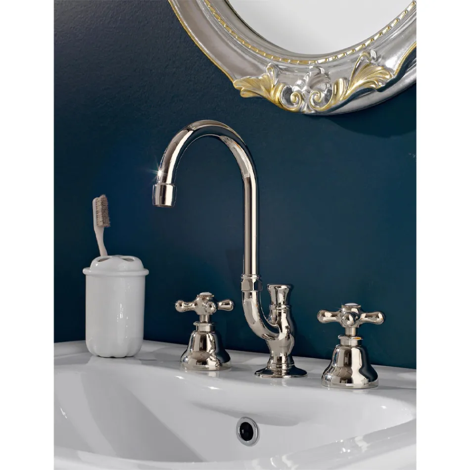 Robinet de lavabo 3 trous en laiton avec bec haut et drain - Ercolina Viadurini