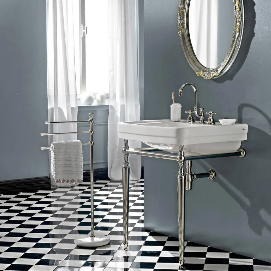 Robinet de lavabo 3 trous en laiton avec bec haut et drain - Ercolina Viadurini