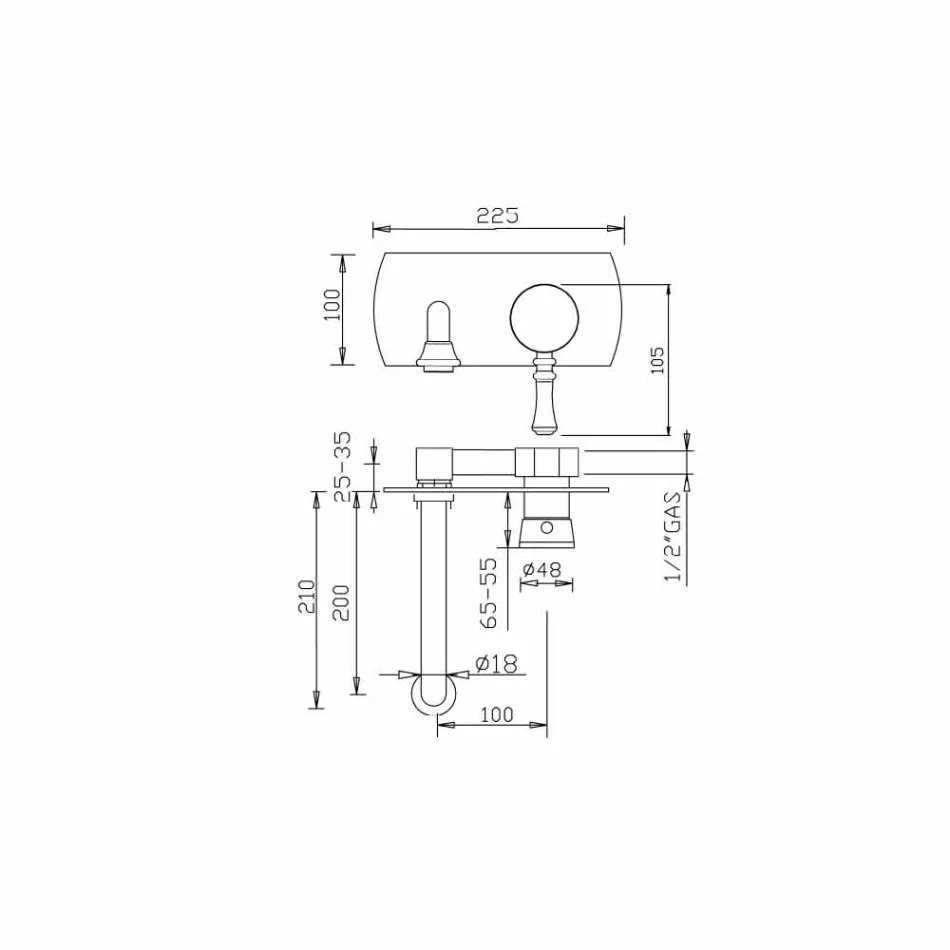 Mélangeur mural à une plaque design Made in Italy - Neno Viadurini