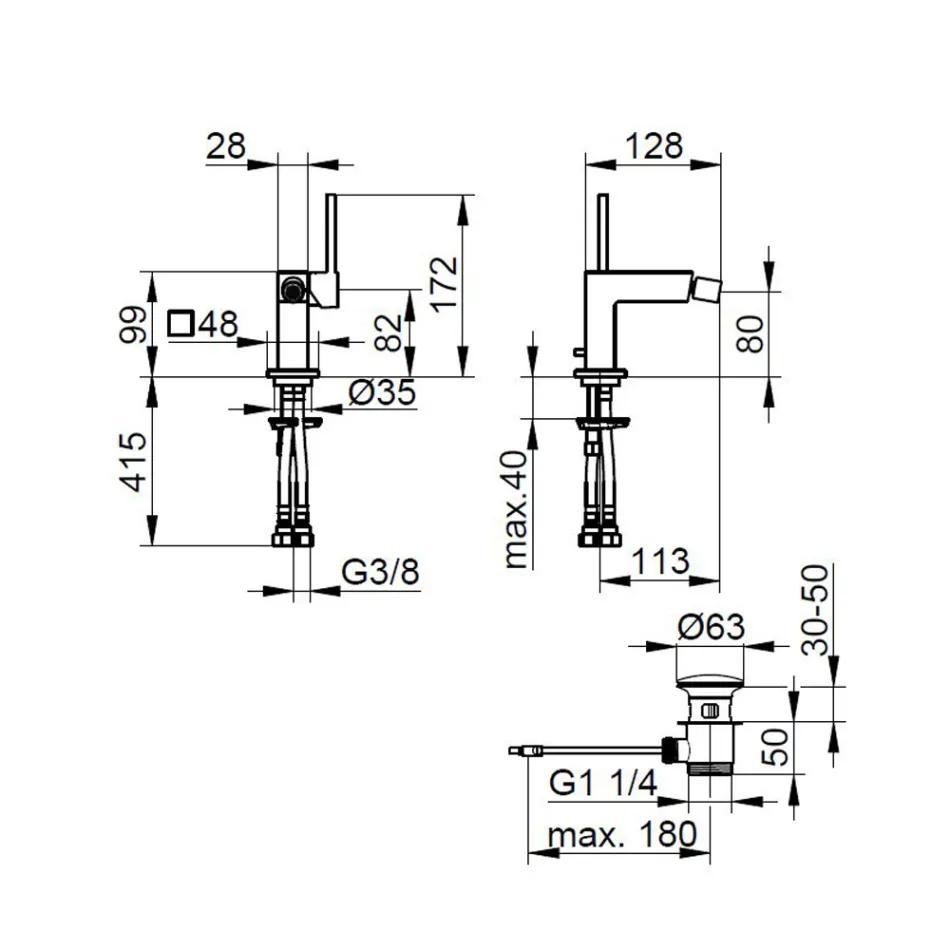 Mitigeur Bidet Mitigeur Avec Drain Design Carré - Erik Viadurini