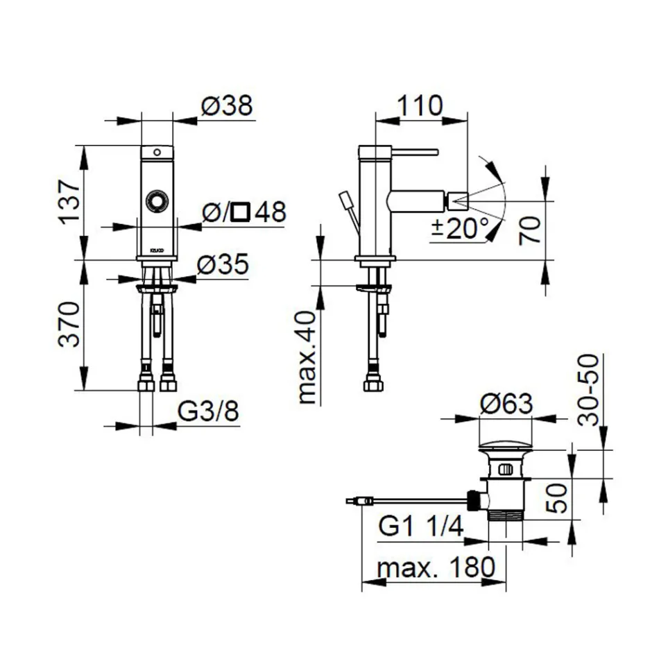 Mitigeur de bidet en laiton, design rond - Antilio Viadurini