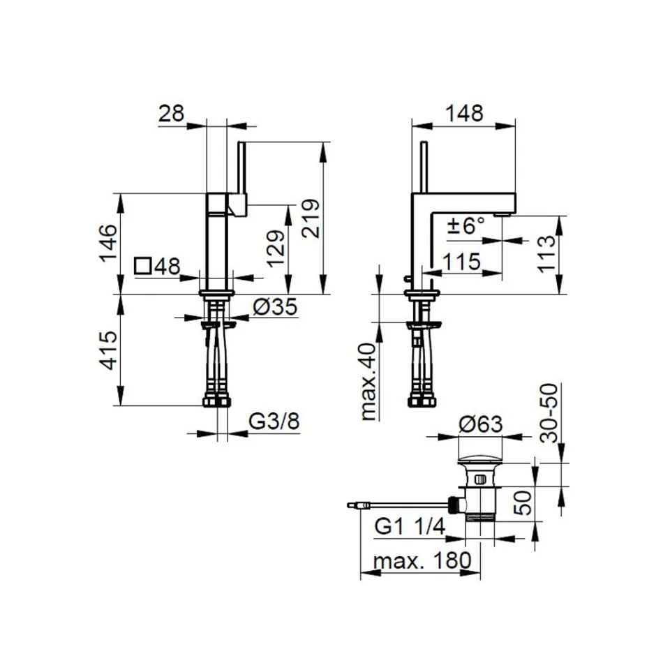 Mitigeur Lavabo Design Carré En Laiton - Erik Viadurini