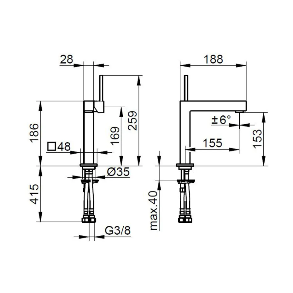 Mitigeur Lavabo Design Carré En Laiton - Erik Viadurini