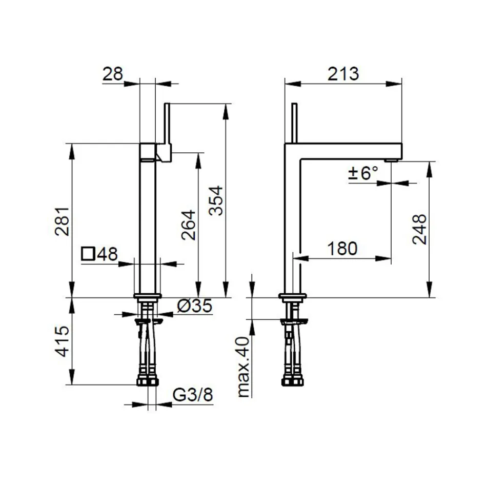 Mitigeur Lavabo Design Carré En Laiton - Erik Viadurini