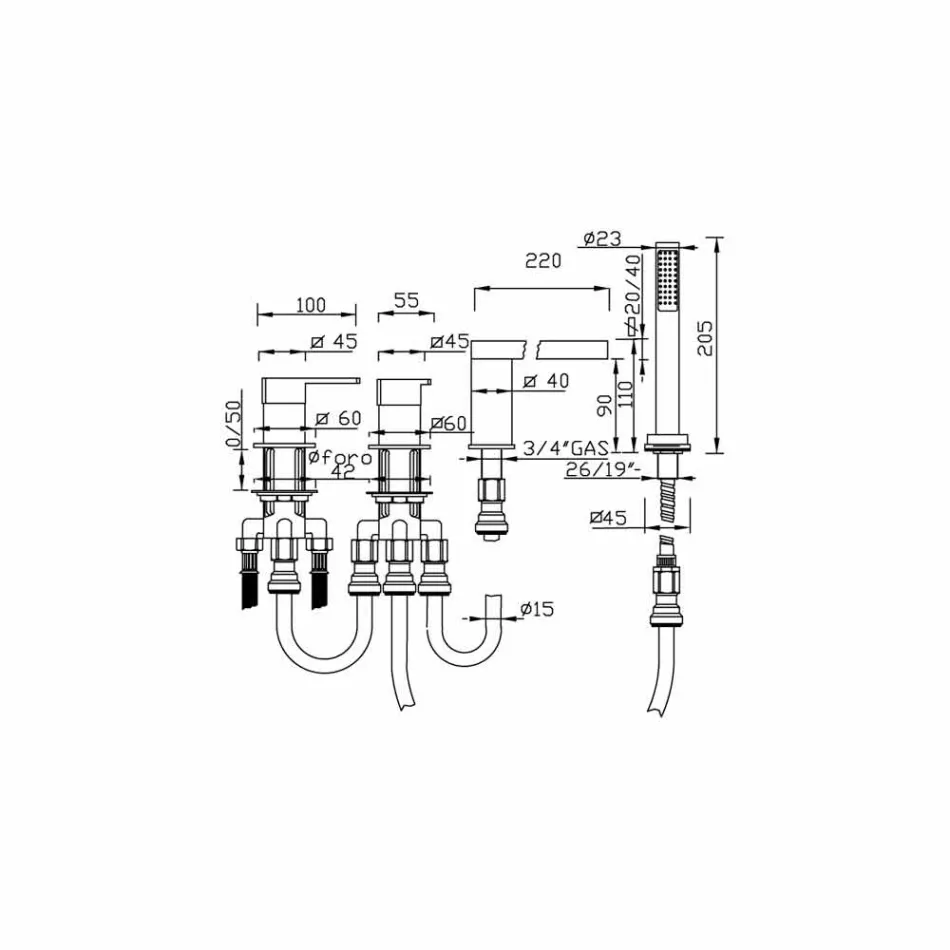 Mitigeur sur plan en laiton chromé Made in Italy - Sika Viadurini