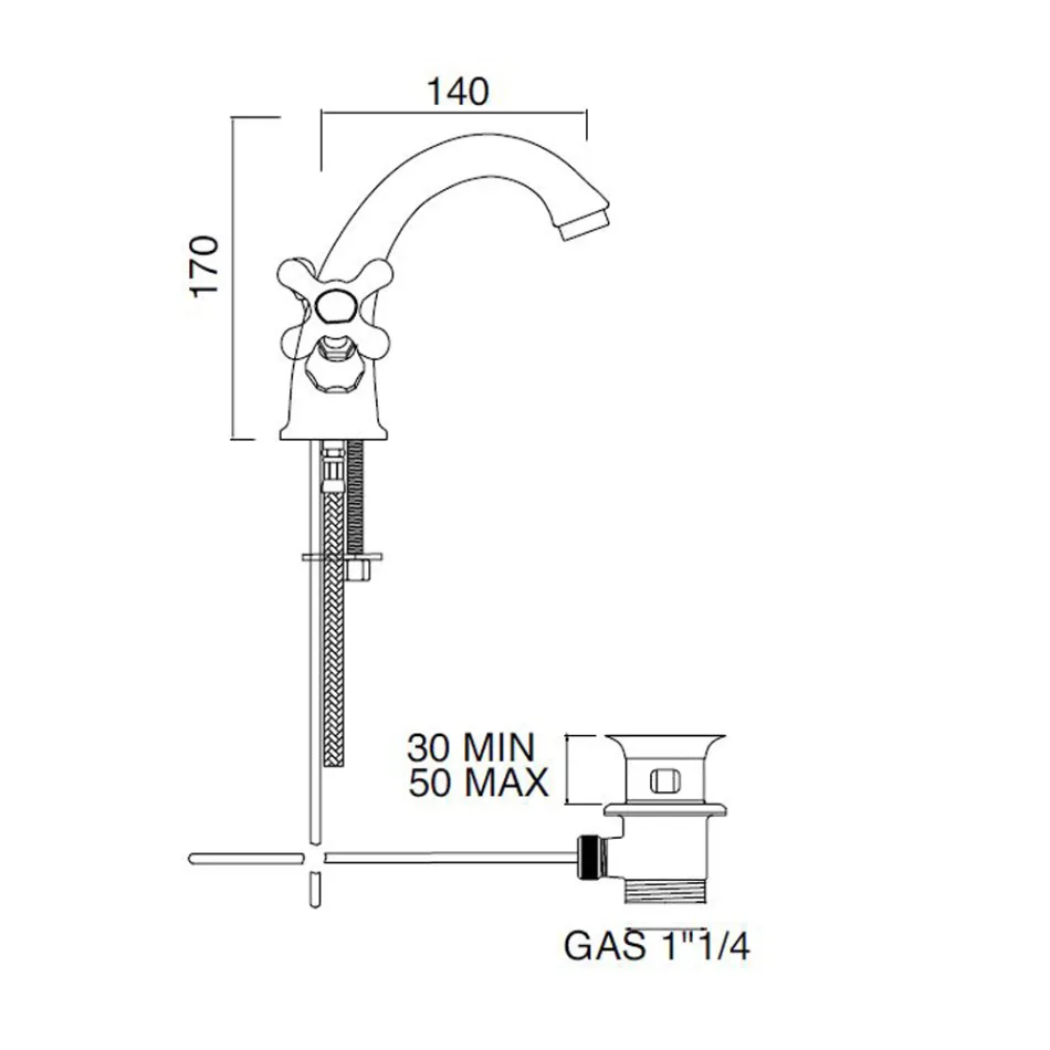 Robinet de Lavabo Monotrou en Laiton avec Drain de Style Classique - Ercolina Viadurini