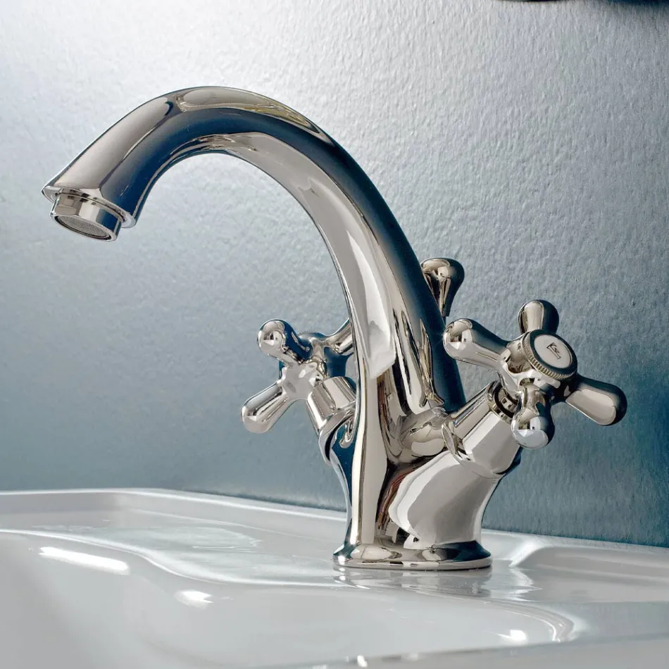 Robinet de Lavabo Monotrou en Laiton avec Drain de Style Classique - Ercolina Viadurini