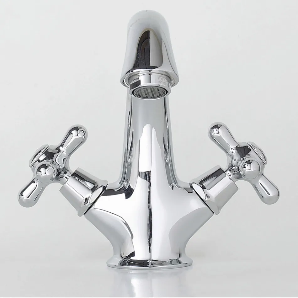 Robinet de Lavabo Monotrou en Laiton avec Drain de Style Classique - Ercolina Viadurini