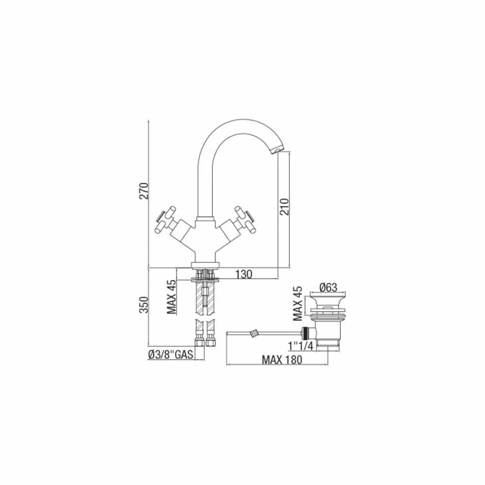 Robinet monotrou ajustable avec drain en laiton chromé Fabriqué en Italie - Zumbo Viadurini