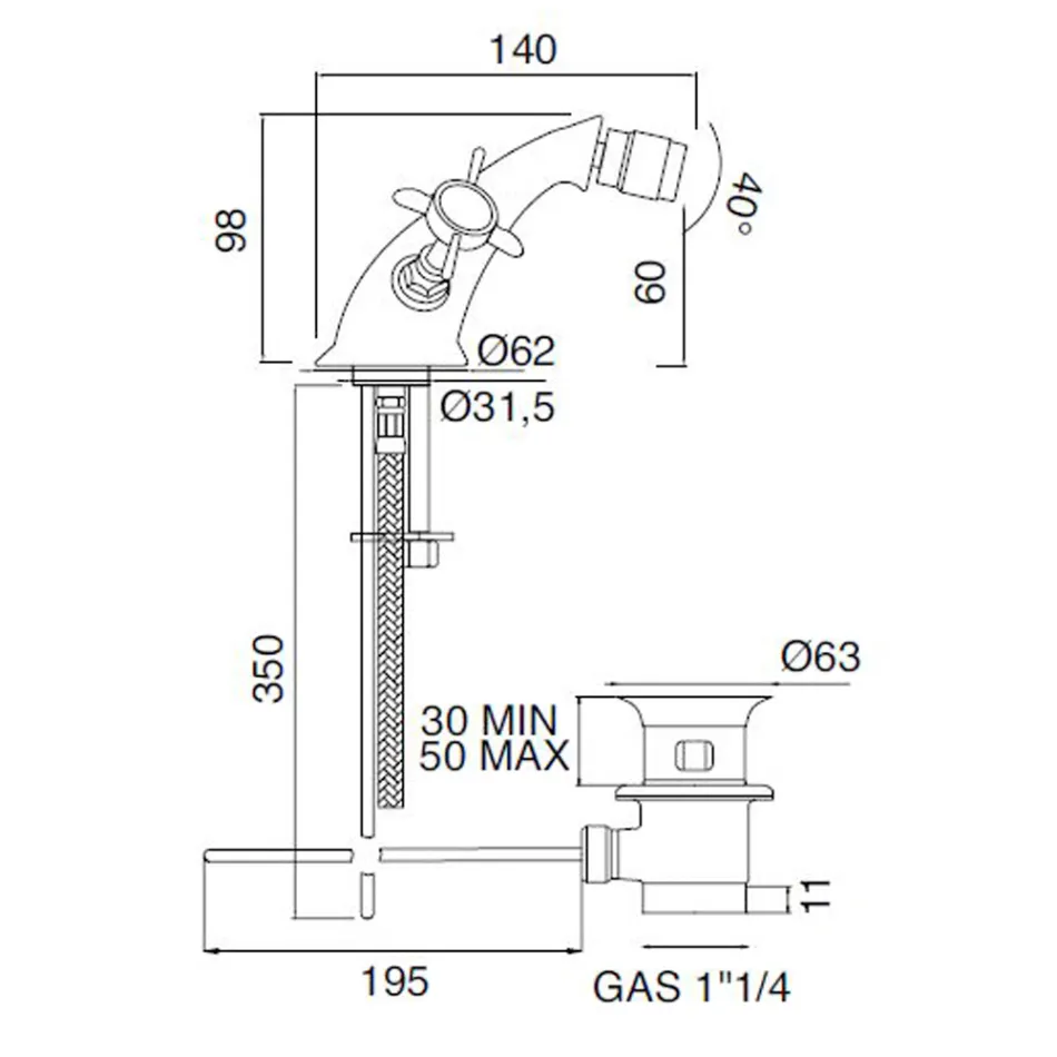 Robinet de bidet classique monotrou en laiton et poignées papillon - Miriano Viadurini