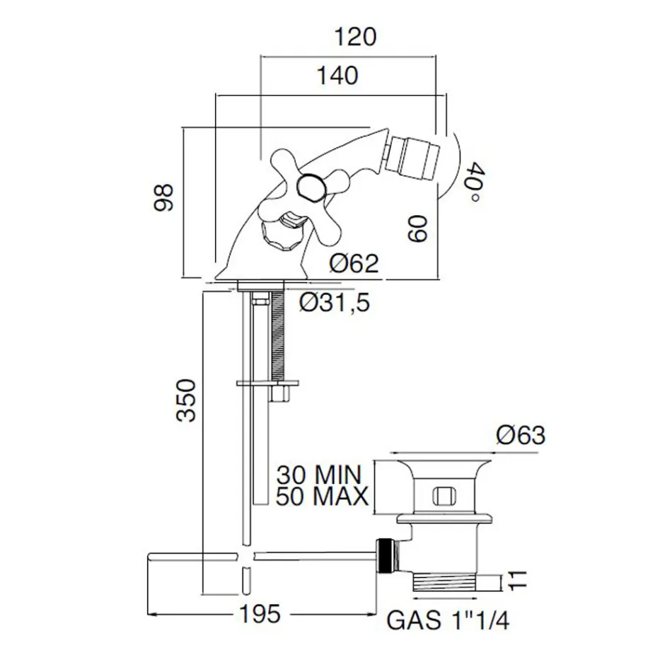 Robinet de bidet monotrou en laiton avec vidage de style classique - Ercolina Viadurini