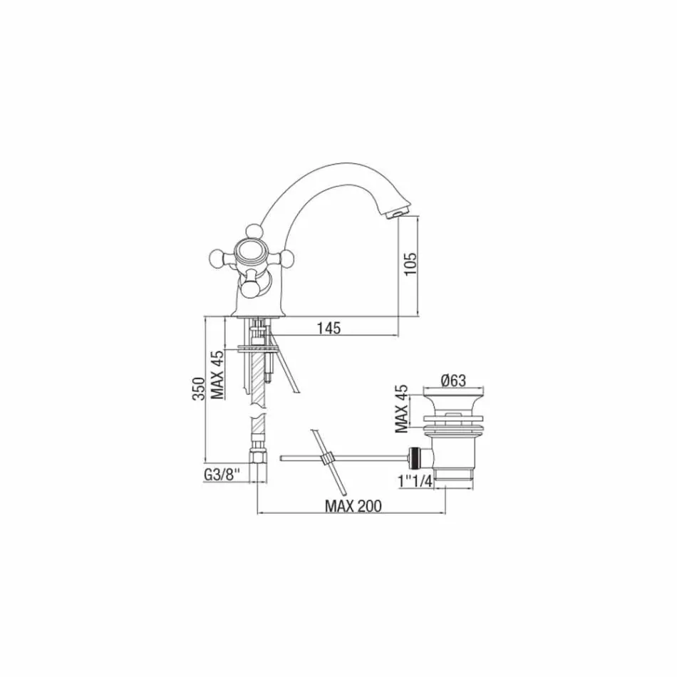 Robinet de lavabo monotrou en laiton avec drain Made in Italy - Lisca Viadurini