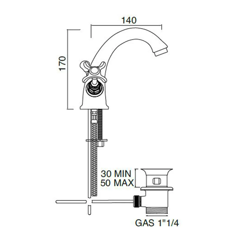 Robinet d'évier monotrou en laiton avec poignées papillon classiques - Fioretta Viadurini