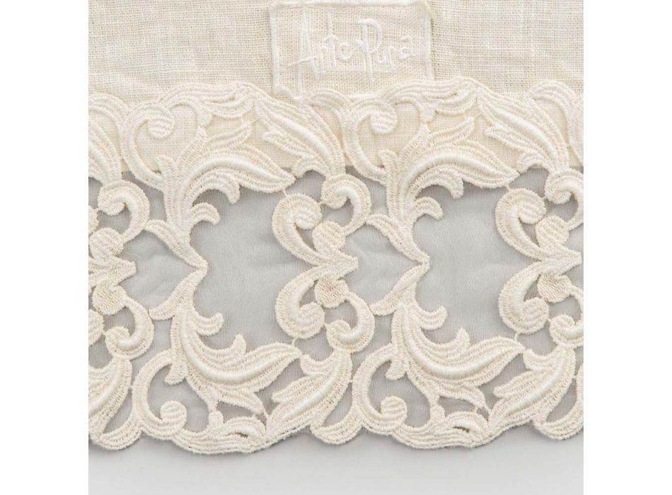 Chemin de table en lin avec dentelle, design de luxe en 2 couleurs - Farnèse Viadurini