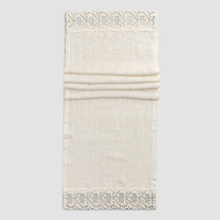 Chemin de table en lin avec dentelle, design de luxe en 2 couleurs - Farnese Viadurini