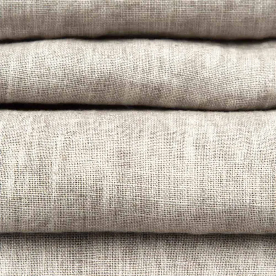 Tapis de passage en lin beige avec bord plié de luxe artisanal italien - Limao Viadurini