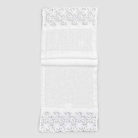 Tapis de passage en lin blanc épais avec dentelle au crochet sur les côtés de luxe - Giangi Viadurini