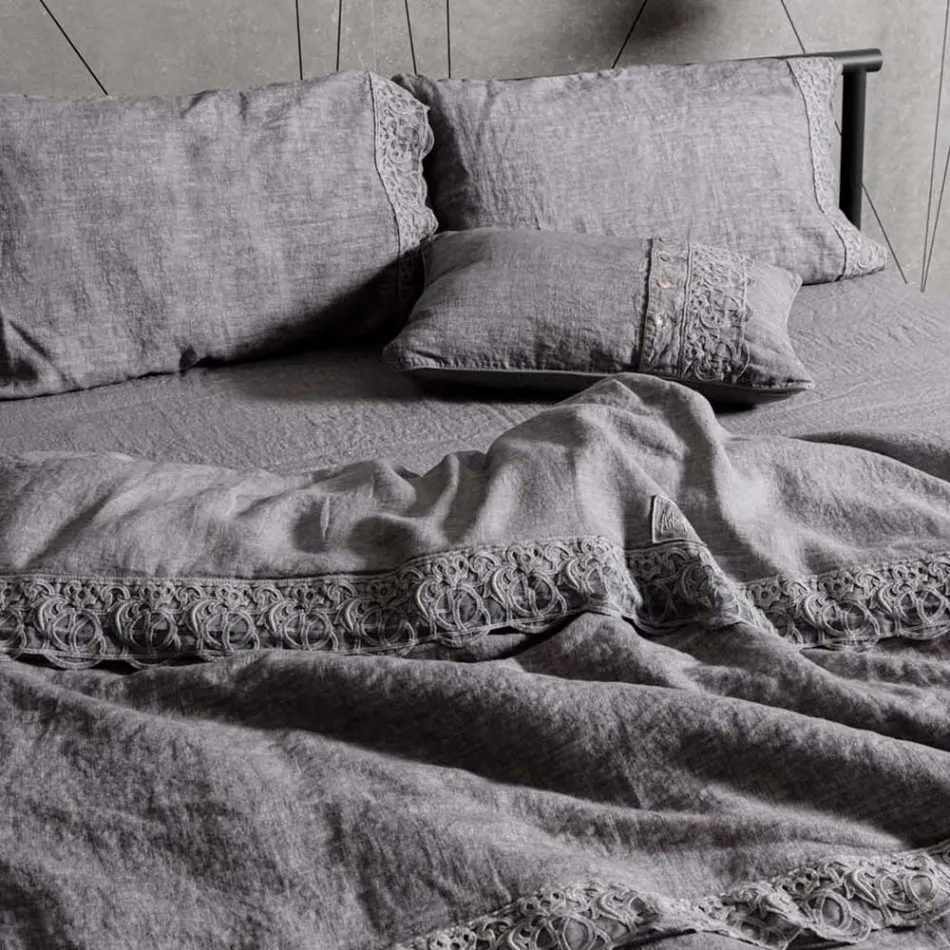 Sac de rangement housse de couette en lin avec dentelle et boutons Sinergia - Energis Viadurini