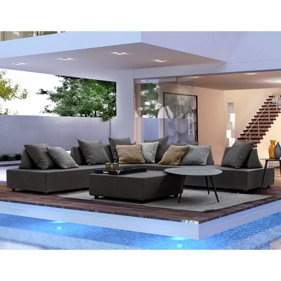 Salon d'angle extérieur design moderne en tissu Homemotion - Benito Viadurini