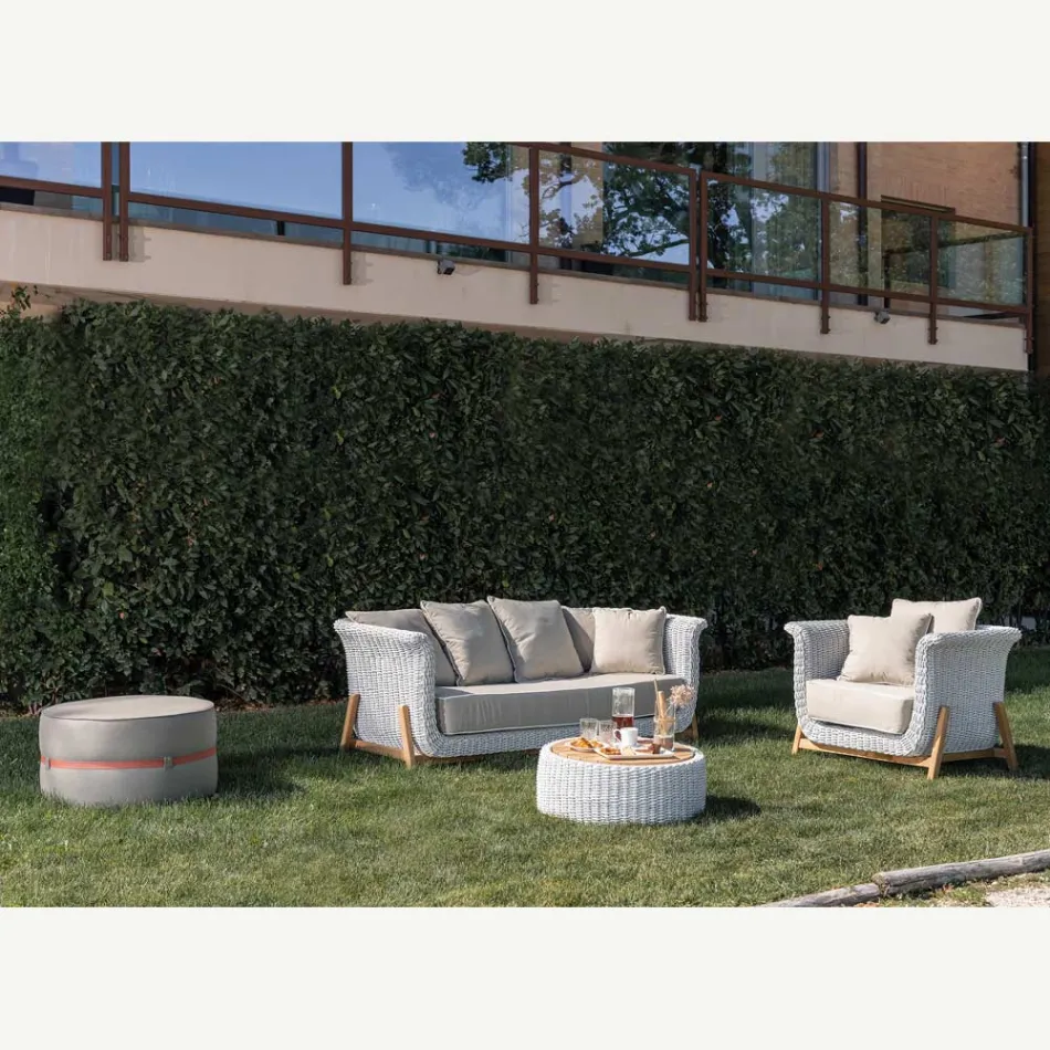 Salon de jardin modulable en teck et corde tressée à la main - Arjuna Viadurini