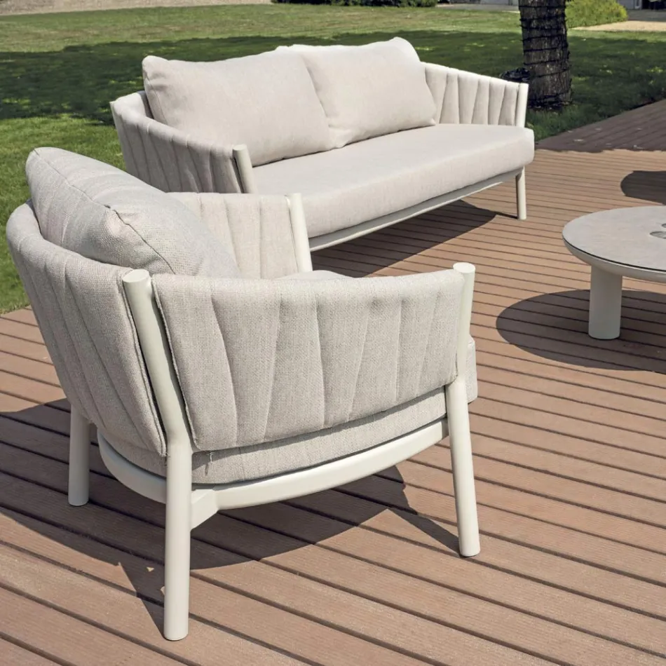 Salon composé de 2 fauteuils, 1 canapé et 2 tables basses en aluminium - Fusion Viadurini