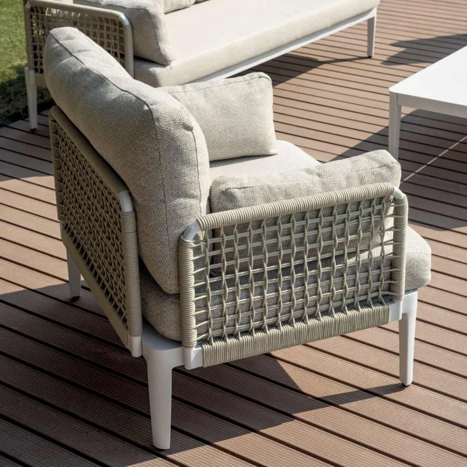 Salon comprenant 2 fauteuils, 1 canapé et une table basse en aluminium - Symphony Viadurini