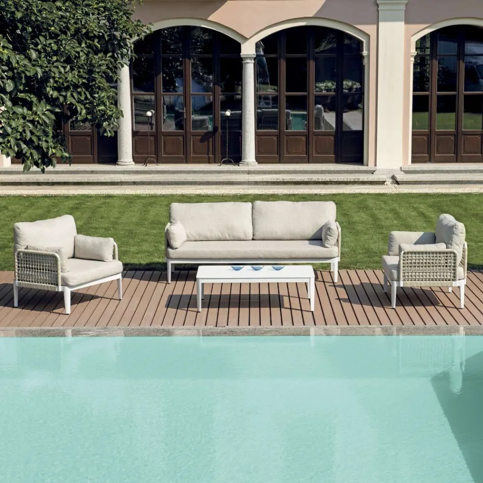 Salon comprenant 2 fauteuils, 1 canapé et une table basse en aluminium - Symphony Viadurini