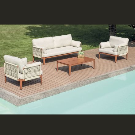 Salon comprenant 2 fauteuils, 1 canapé et une table basse en aluminium - Symphony Viadurini