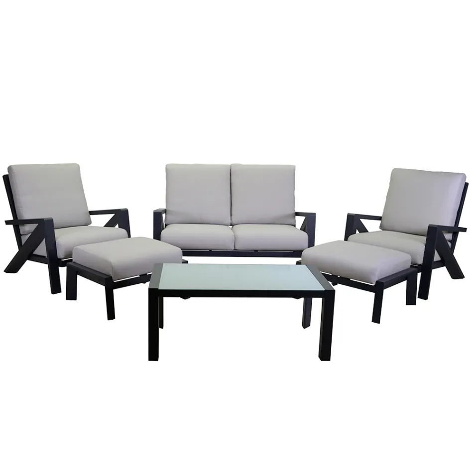 Salon composé d'un canapé, d'une table basse et de fauteuils avec repose-pieds - Tableau d'affichage Viadurini