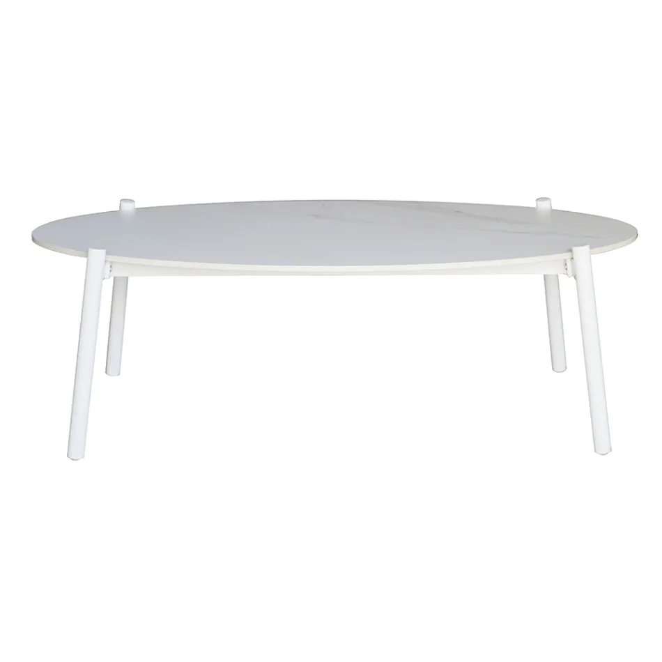 Salon d'extérieur avec coussins et accoudoirs arrondis - Zenith Viadurini