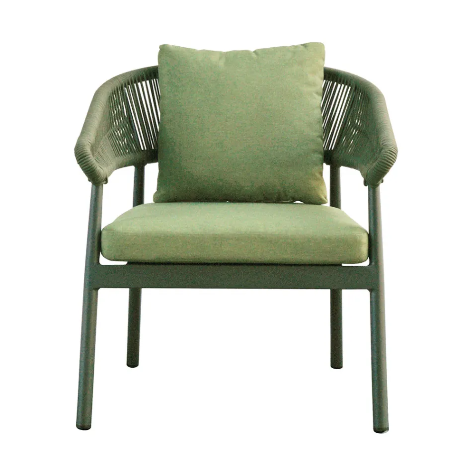 Salon d'extérieur avec coussins et accoudoirs arrondis - Zenith Viadurini