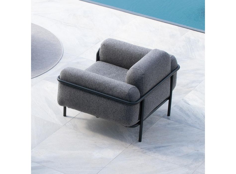 Salon d'extérieur avec canapé et 2 fauteuils en tissu Made in Italy - Suki Viadurini